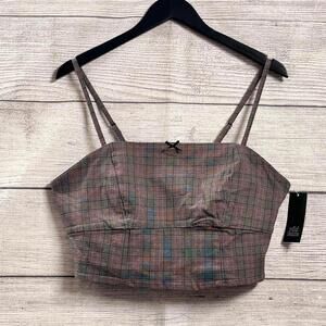 WIld Fable Gray Red Plaid Crop Smocked Top Women Size XXL